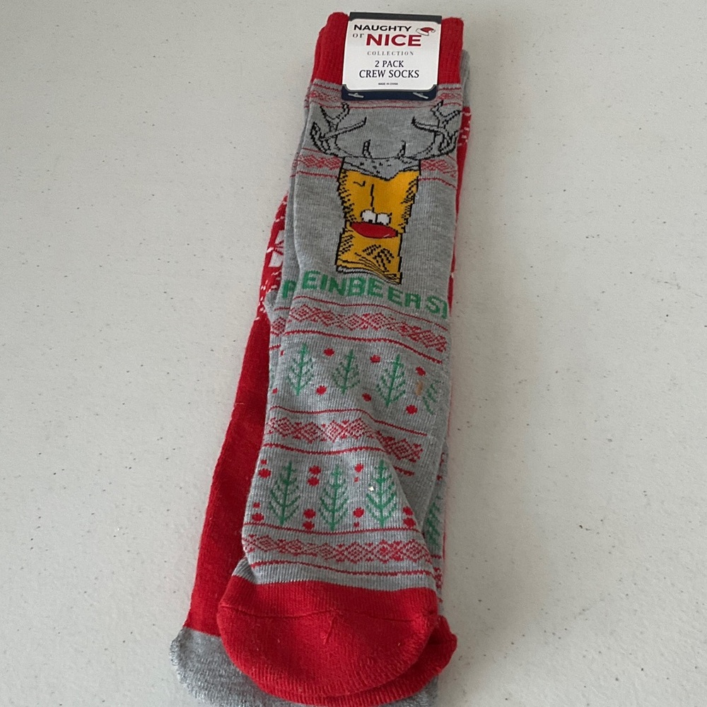 2-Item. Christmas Naughty or Nice Crew Socks- Naughty or Nice/